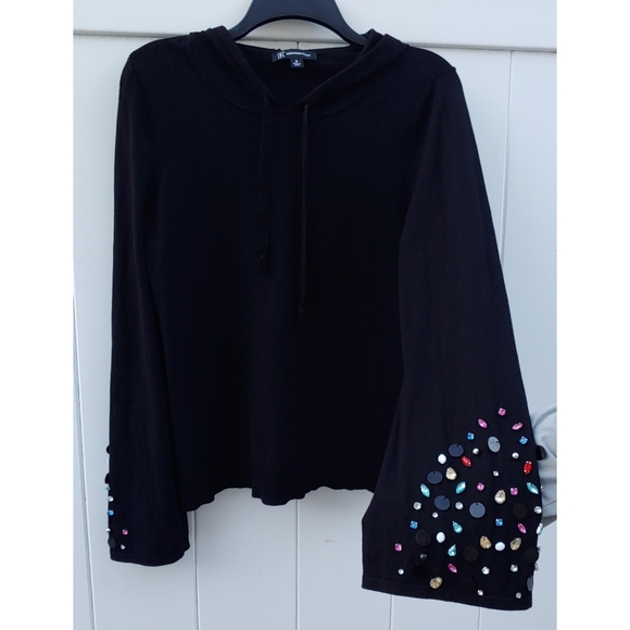 ✨Glamorous✨ INC International Concepts Gem Bell Sleeve Hoodie Black - Picture 5 of 8